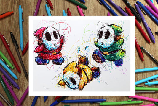 Shy Guys Ballpoint Pen Scribble Art Print-Cody James by Cody