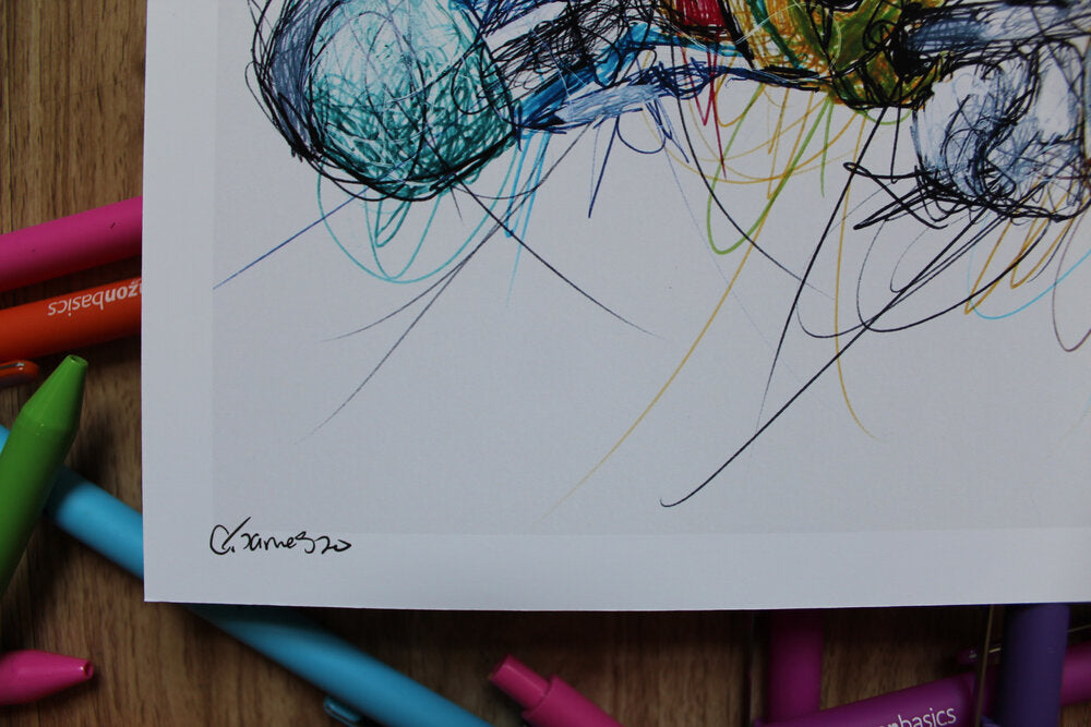 Silver Ballpoint Pen Scribble Art Print-Cody James by Cody
