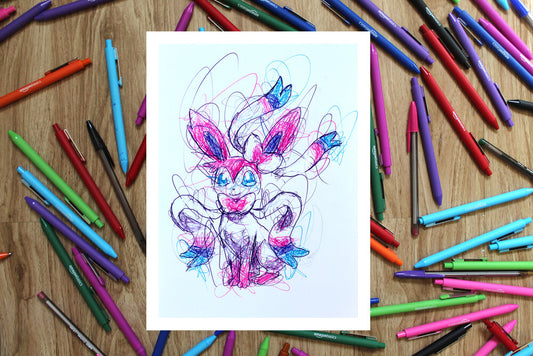 Slyveon Ballpoint Pen Scribble Art Print-Cody James by Cody
