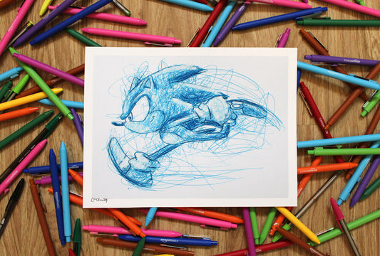 Sonic the Hedgehog Ballpoint Pen Scribble Art Print-Cody James by Cody