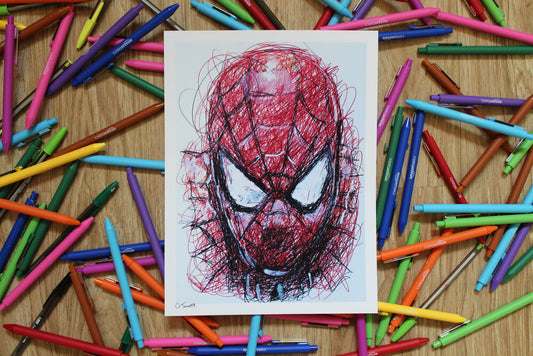 Spiderman Ballpoint Pen Scribble Art Print-Cody James by Cody