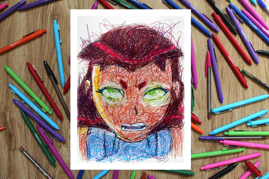 Star Fire Ballpoint Pen Scribble Art Print-Cody James by Cody
