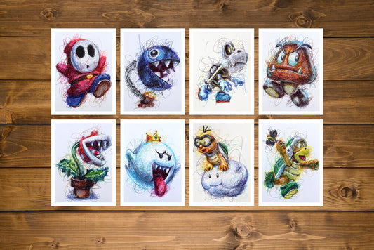 Super Mario Henchman Ballpoint Pen Art Print Set-Cody James by Cody