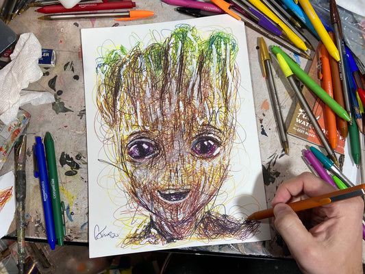 Custom Super Hero Character Ballpoint Pen Drawing
