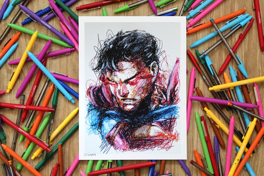 Superman Ballpoint Pen Scribble Art Print-Cody James by Cody