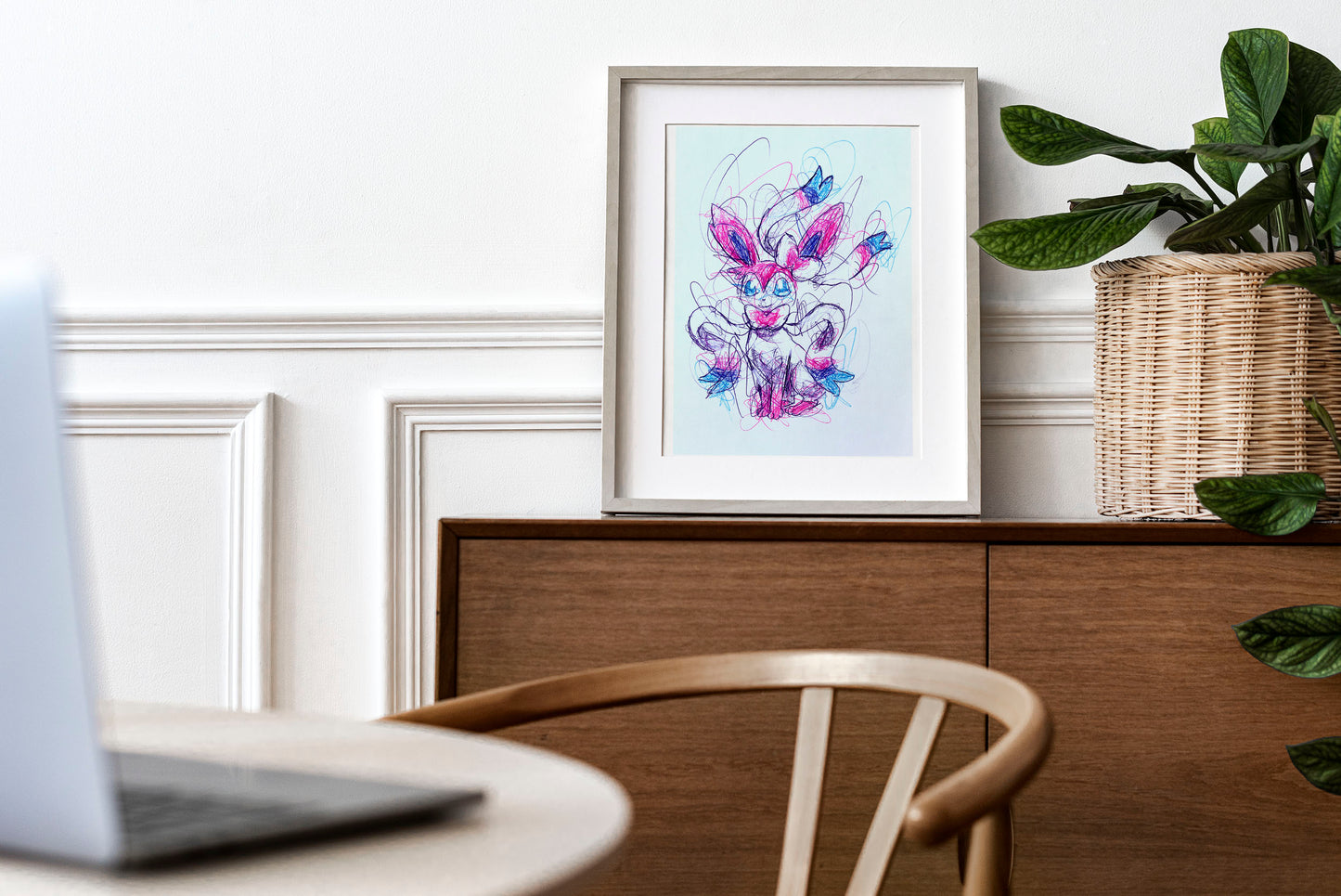 Slyveon Ballpoint Pen Scribble Art Print