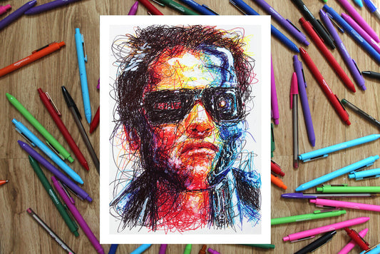 Terminator Ballpoint Pen Scribble Art Print-Cody James by Cody