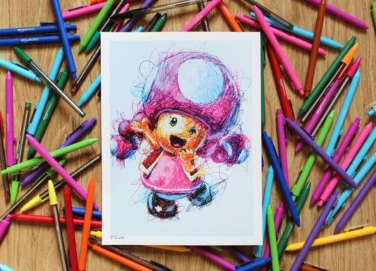 Toadette Ballpoint Pen Scribble Art Print-Cody James by Cody