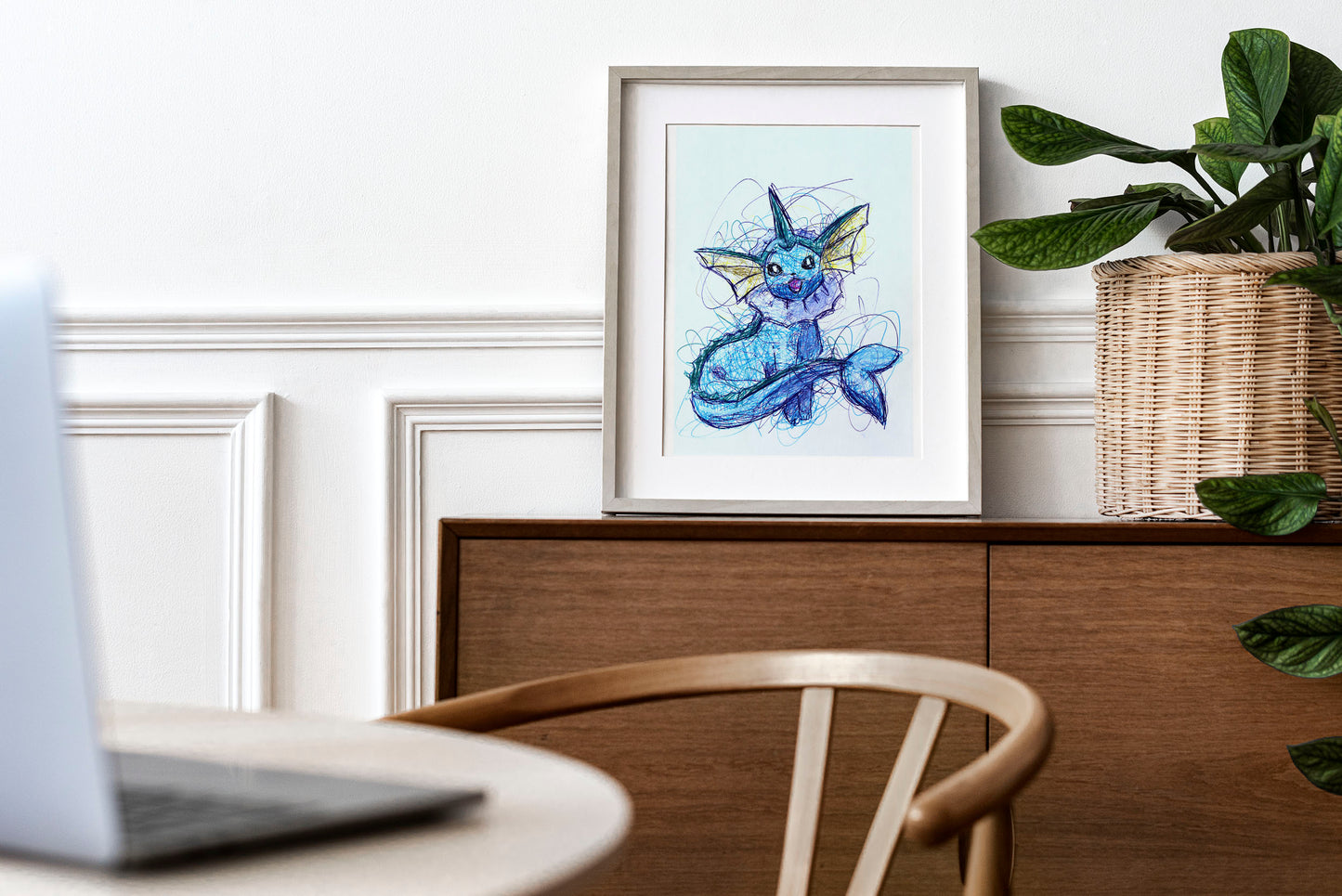 Vaporeon Ballpoint Pen Scribble Art Print