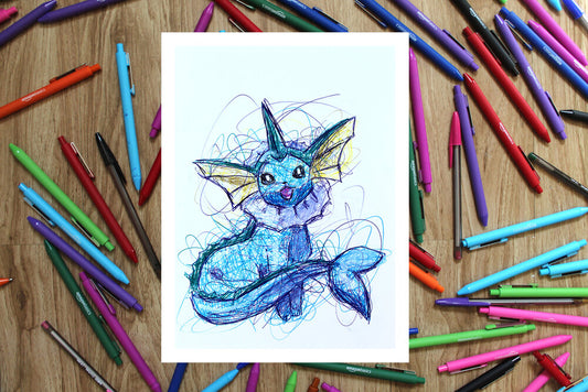 Vaporeon Ballpoint Pen Scribble Art Print-Cody James by Cody