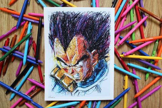 Vegeta Ballpoint Pen Scribble Art Print-Cody James by Cody