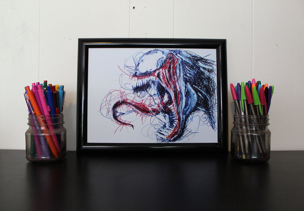 Venom Ballpoint Pen Scribble Art Print-Cody James by Cody