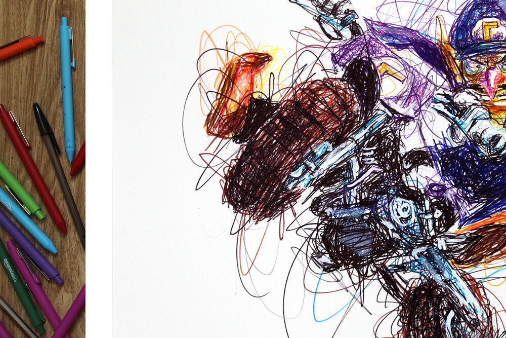Waluigi Kart Ballpoint Pen Scribble Art Print-Cody James by Cody