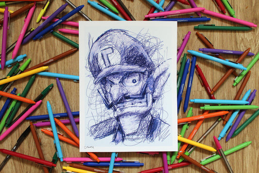 Waluigi Ballpoint Pen Scribble Art Print-Cody James by Cody