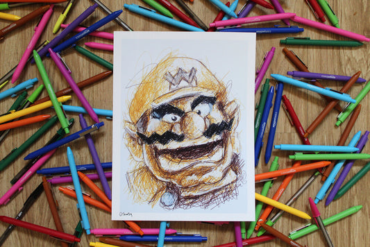 Wario Ballpoint Pen Scribble Art Print-Cody James by Cody
