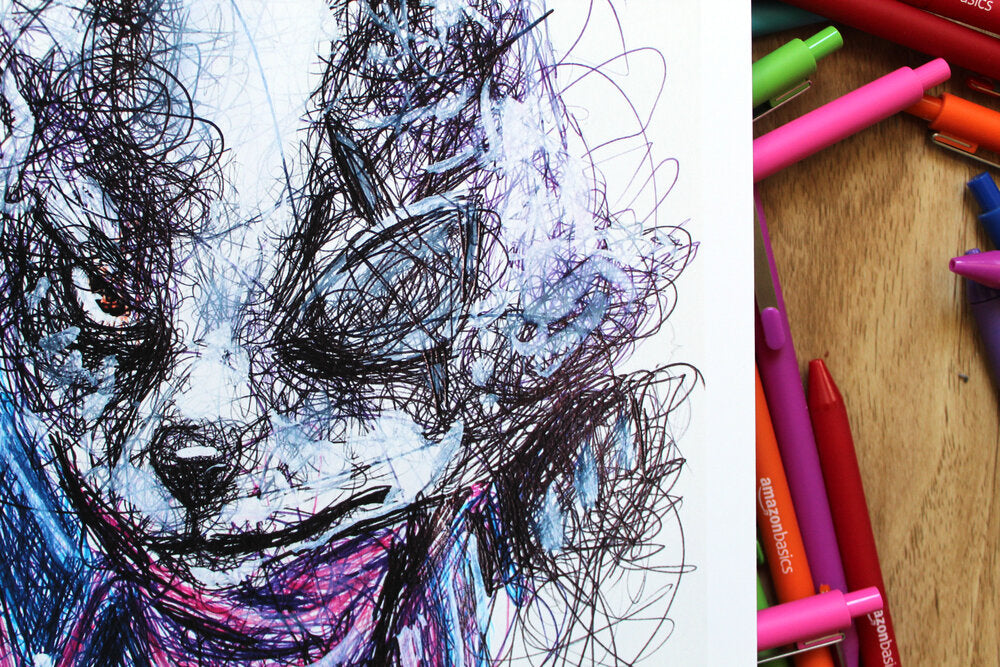 Wolf Ballpoint Pen Scribble Art Print-Cody James by Cody