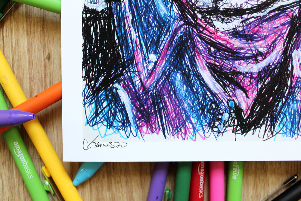 Wolf Ballpoint Pen Scribble Art Print-Cody James by Cody