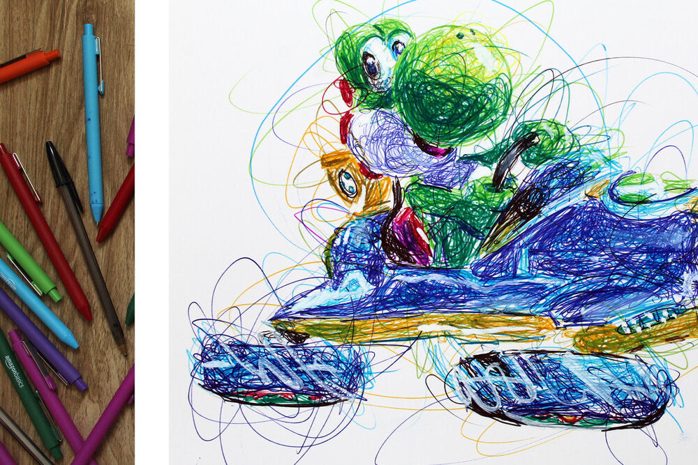 Yoshi Kart Ballpoint Pen Scribble Art Print-Cody James by Cody