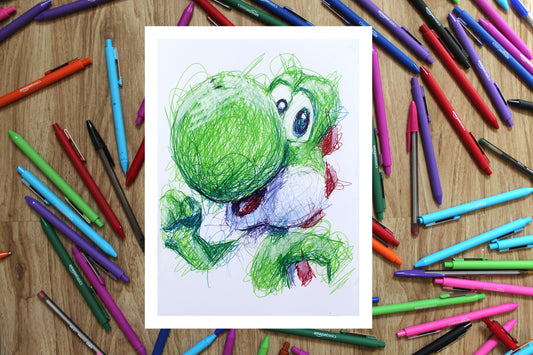 Yoshi Ballpoint Pen Scribble Art Print