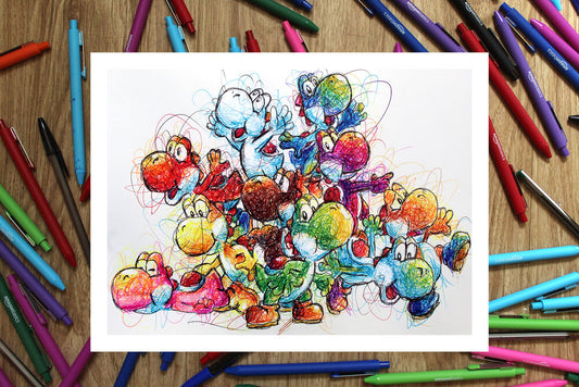 Yoshi's Island Ballpoint Pen Scribble Art Print-Cody James by Cody