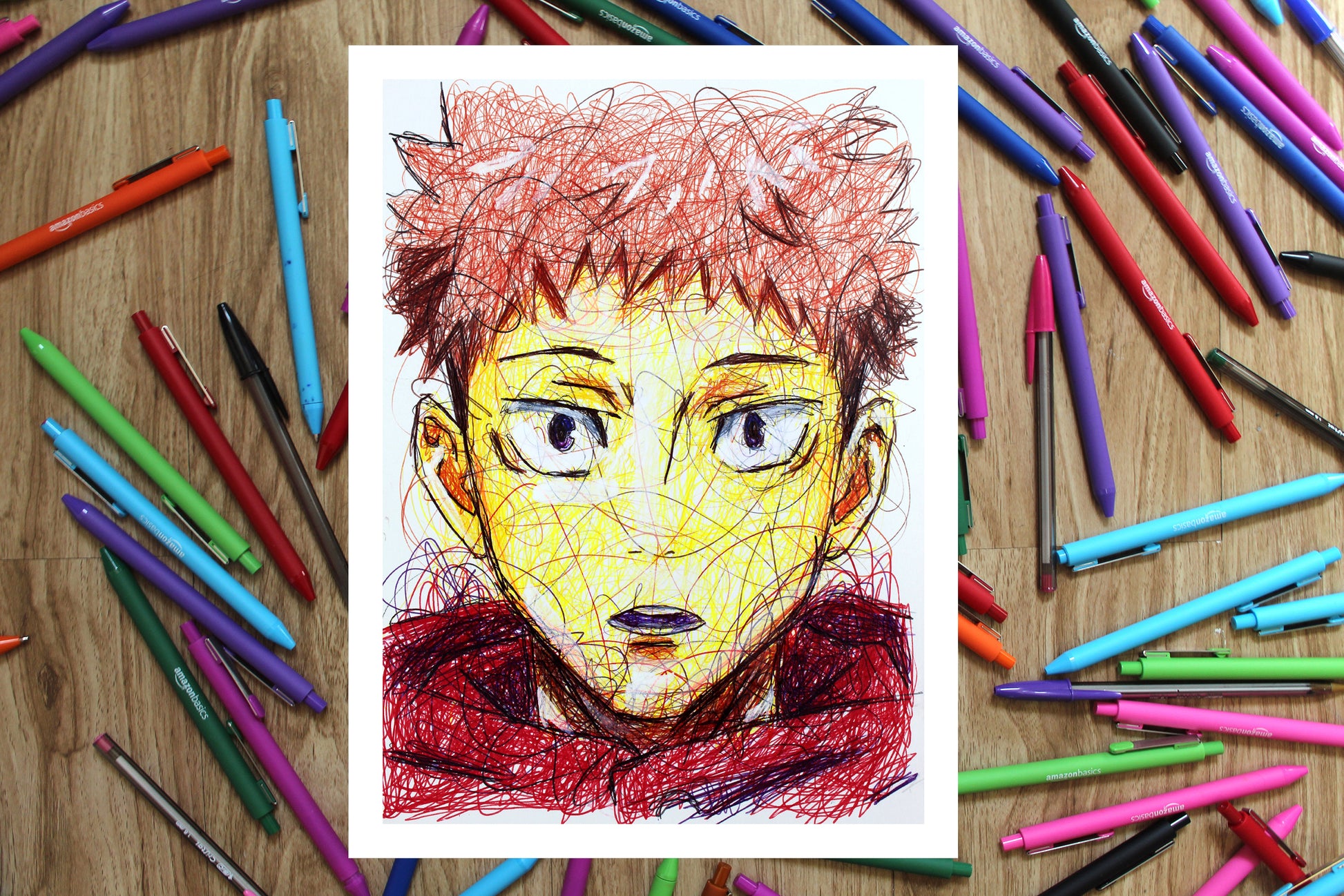 Yuji Itadori Ballpoint Pen Scribble Art Print-Cody James by Cody