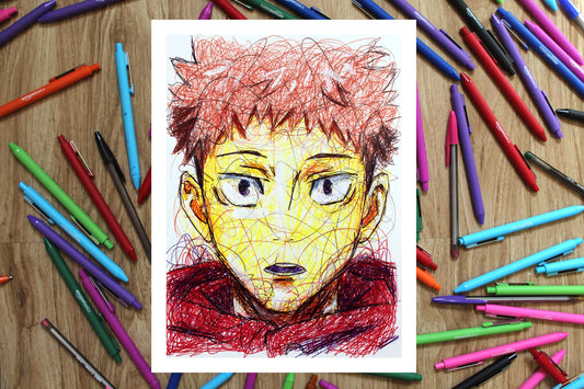 Yuji Itadori Ballpoint Pen Scribble Art Print-Cody James by Cody